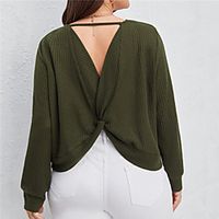 Women's Plus Size Tops Blouse Shirt Plain Backless Long Sleeve Crewneck Basic Daily Weekend Polyster Spring Summer Black Green miniinthebox - thumbnail
