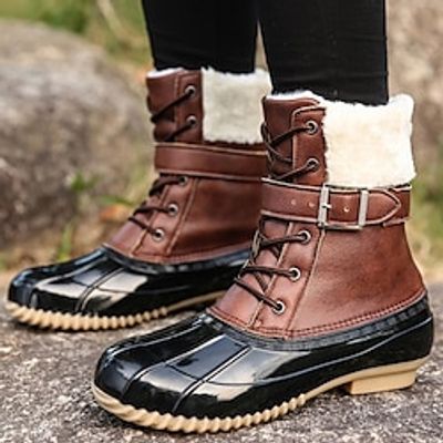Women's Boots Snow Boots Motorcycle Boots Plus Size Daily Fleece Lined Booties Ankle Boots Beading Flat Heel Round Toe Casual Comfort Faux Leather Zipper Lace-up Light Brown Dark Brown Black Lightinthebox