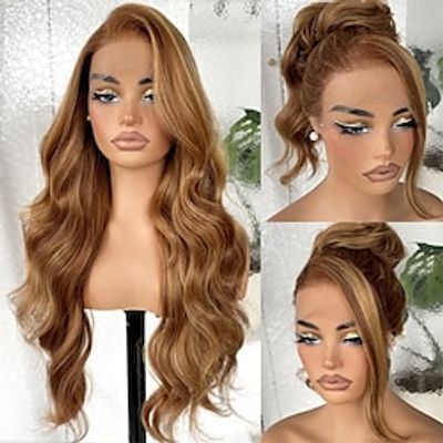 13x6 HD Glueless Lace Frontal Wigs Pre-Plucked 200 Density Honey Blonde Sunkissed Highlights Synthetic Long Body Wave Lace Front Wig Ready to Wear 26inch #427 Sunkissed Highlights Lightinthebox