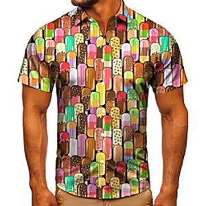 Men's Shirt 3D Print Food Graphic Prints Button-Down Short Sleeve Street Tops Casual Fashion Classic Breathable Rainbow miniinthebox