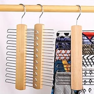 1pc Space Saving Wooden Necktie and Belt Hanger with 20 Hooks and Non-Slip Clips - Organize and Display Your Accessories with Ease miniinthebox