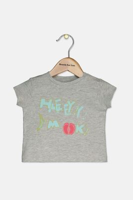 Baby Girls Message Cotton T-Shirt Light Heather Grey Baby Girls Message Cotton T-Shirt Light Heather Grey