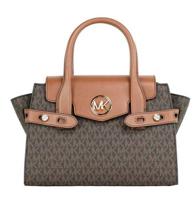 Michael Kors Carmen Medium PVC Leather Satchel Handbag Purse Brown Signature