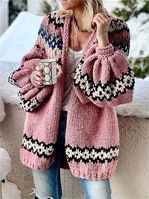 Women's Retro Ethnic Jacquard Sweater Cardigan Coat