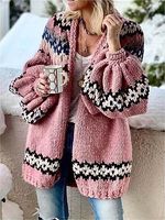 Women's Retro Ethnic Jacquard Sweater Cardigan Coat