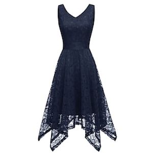 Women's Party Dress Midi Dress Black Pink Wine Dark Blue Beige Sleeveless Pure Color Lace Jacquard Fall Winter V Neck Party Elegant Fashion 2022 S M L XL XXL Lightinthebox