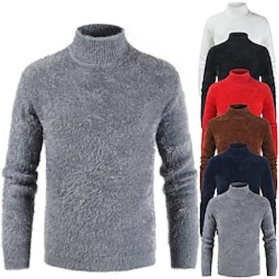 Men's Pullover Sweater Jumper Turtleneck Sweater Knit Sweater Ribbed Knit Knitted Plain Turtleneck Keep Warm Casual Daily Wear Vacation Clothing Apparel Fall  Winter Black White M L XL Lightinthebox