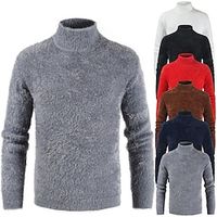 Men's Pullover Sweater Jumper Turtleneck Sweater Knit Sweater Ribbed Knit Knitted Plain Turtleneck Keep Warm Casual Daily Wear Vacation Clothing Apparel Fall  Winter Black White M L XL Lightinthebox - thumbnail