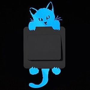 Light Switch Stickers - Cartoon Blue Luminous Wall Stickers Switch Wall Decal Glow In The Dark Cat Room Decor Kitchen Sticker Baby Room Wall Decorations miniinthebox