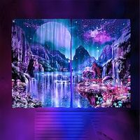 Blacklight Window Curtain UV Reactive Glow in the Dark Trippy Misty Waterfall Mountain Nature Landscape for Living Room Bedroom Kid's Room Decor Lightinthebox - thumbnail