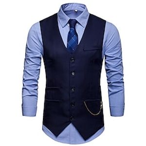 Men's Winter Coat Vest Gilet Wedding Business Casual V Neck 1920s Smart Casual Jacket Outerwear Black White Wine miniinthebox