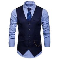 Men's Winter Coat Vest Gilet Wedding Business Casual V Neck 1920s Smart Casual Jacket Outerwear Black White Wine miniinthebox - thumbnail