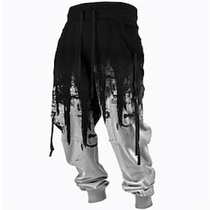 Men's Sweatpants Joggers Trousers Drawstring Side Pockets Elastic Waist Color Block Graphic Prints Comfort Breathable Sports Outdoor Casual Daily Cotton Blend Terry Streetwear Stylish Green Black Lightinthebox