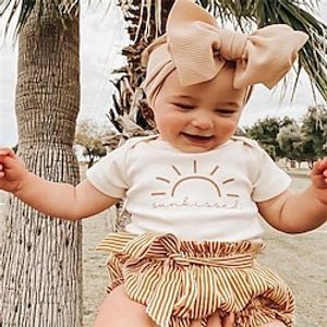 Baby Girls' Clothing Set Active White Striped Print Short Sleeve Regular / Summer miniinthebox