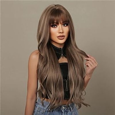 Brown Mixed Blonde Synthetic Wigs With Bang Long Natural Wavy Hair Wig For Women Daily Cosplay Use Heat Resistant Lightinthebox
