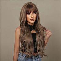 Brown Mixed Blonde Synthetic Wigs With Bang Long Natural Wavy Hair Wig For Women Daily Cosplay Use Heat Resistant Lightinthebox - thumbnail