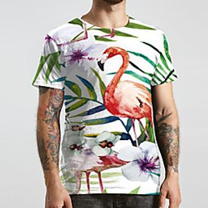 Men's Unisex Tee T shirt Shirt 3D Print Flamingo Graphic Prints Plus Size Print Short Sleeve Casual Tops Basic Designer Big and Tall Round Neck White / Summer miniinthebox