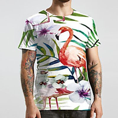 Men's Unisex Tee T shirt Shirt 3D Print Flamingo Graphic Prints Plus Size Print Short Sleeve Casual Tops Basic Designer Big and Tall Round Neck White / Summer miniinthebox