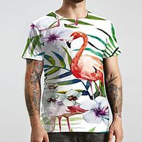 Men's Unisex Tee T shirt Shirt 3D Print Flamingo Graphic Prints Plus Size Print Short Sleeve Casual Tops Basic Designer Big and Tall Round Neck White / Summer miniinthebox - thumbnail