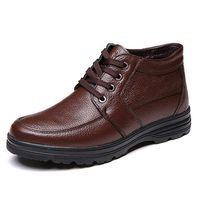 Men Leather Warm Plush Lining Lace Up Casual Boots