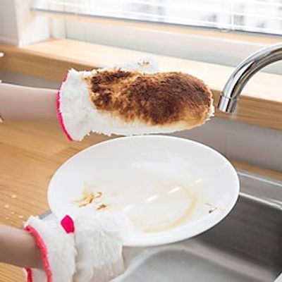 1 Pair Dishwashing Gloves Bamboo Fiber Dishwashing Towel Kitchen Cleaning Double-sided Brush Non Stick Oil Waterproof Gloves For Dishwashing Cleaning Sinks Washing Kitchen Stovetop Pot Lightinthebox