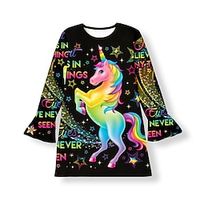 Girls' 3D Rainbow Unicorn Ruffle Dress Long Sleeve 3D Print Fall Winter Sports  Outdoor Daily Holiday Cute Casual Beautiful Kids 3-12 Years Casual Dress A Line Dress Above Knee Polyester Regular Fit Lightinthebox - thumbnail