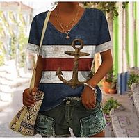 Women's T shirt Tee Blue Graphic Print Short Sleeve Daily Weekend Basic V Neck Regular Painting S Lightinthebox - thumbnail