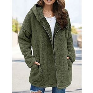 Women's Fleece Jacket Flannel Teddy Fuzzy Zip Up Front Pocket Blue Green Coffee Solid Color Casual Sports Hoodie Long Sleeve Top Micro-elastic Fall  Winter Lightinthebox