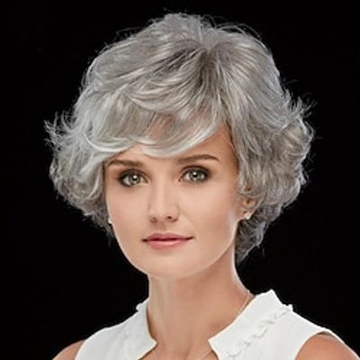 Short Curly Fluffy Wig Silver Mixed Brown Layered Messy Shaggy Synthetic Hair Wig for Women Old Lady Lightinthebox