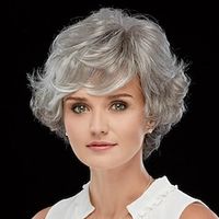 Short Curly Fluffy Wig Silver Mixed Brown Layered Messy Shaggy Synthetic Hair Wig for Women Old Lady Lightinthebox - thumbnail