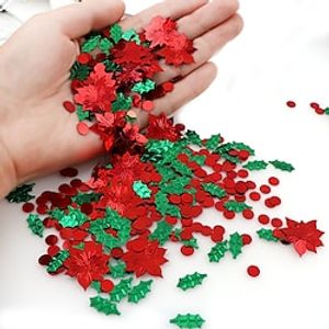 1 Pack, 0.53oz Mixed Color Plastic Christmas Decorations Green Leaves Red Flower Confetti Tin Foil Sequins Christmas Gifts Table Decorations Lightinthebox