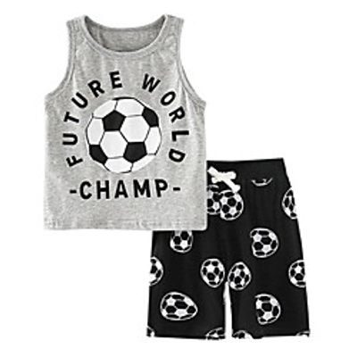 Kids Boys' Clothing Set 2 Pieces Sleeveless Gray Print Graphic Letter Print Indoor Outdoor Casual Daily Regular 2-8 Years miniinthebox
