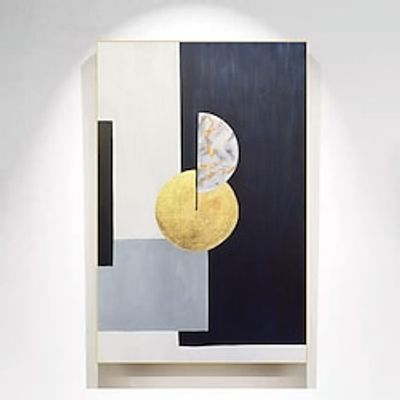 Abstract Geometric art Oil Painting On Canvas Hand-painted Original art black and white deep blue Extra Large Wall art Pictures Gold leaf Home Decor Lightinthebox