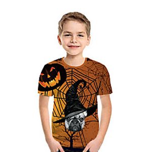 Kids Boys' T shirt Tee Short Sleeve Dog Pumpkin 3D Print Graphic Animal Brown Children Tops Summer Active Daily Wear Halloween Regular Fit 3-12 Years miniinthebox