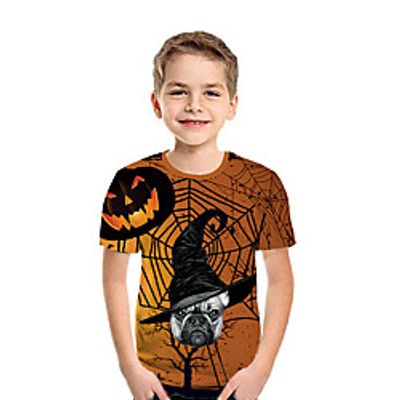 Kids Boys' T shirt Tee Short Sleeve Dog Pumpkin 3D Print Graphic Animal Brown Children Tops Summer Active Daily Wear Halloween Regular Fit 3-12 Years miniinthebox