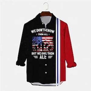 Men's Shirt Letter National Flag Turndown Red Long Sleeve 3D Print Outdoor Street Button-Down Print Tops Fashion Designer Casual Breathable miniinthebox