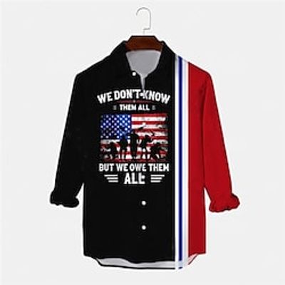 Men's Shirt Letter National Flag Turndown Red Long Sleeve 3D Print Outdoor Street Button-Down Print Tops Fashion Designer Casual Breathable miniinthebox