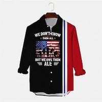Men's Shirt Letter National Flag Turndown Red Long Sleeve 3D Print Outdoor Street Button-Down Print Tops Fashion Designer Casual Breathable miniinthebox - thumbnail
