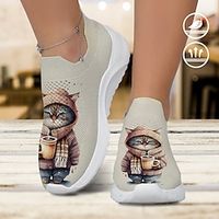 Women's Sneakers Slip-Ons Print Shoes Animal Print Plus Size Outdoor Daily Cat Flat Heel Fashion Casual Tissage Volant Pink Blue Purple Lightinthebox - thumbnail