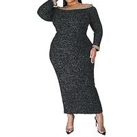 Women's Plus Size Party Dress Solid Color Off Shoulder Long Sleeve Fall Winter Stylish Elegant Maxi long Dress Party Date Dress Lightinthebox - thumbnail