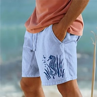 Men's Shorts Summer Shorts Beach Shorts Print Drawstring Elastic Waist Animal Ocean Comfort Breathable Short Outdoor Holiday Going out Cotton Blend Hawaiian Casual White Army Green miniinthebox