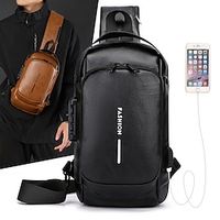 Men's Crossbody Bag Chest Bag PU Leather Daily Zipper Large Capacity Anti-Dust Geometric Black Brown Coffee miniinthebox