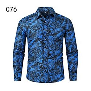 Men's Shirt Other Prints Leaves Long Sleeve Casual Tops Chinoiserie Blue miniinthebox