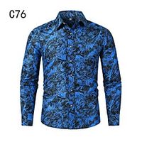 Men's Shirt Other Prints Leaves Long Sleeve Casual Tops Chinoiserie Blue miniinthebox - thumbnail