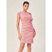 Orange Knitted Stretch Ruched Mini Dress