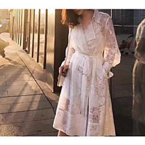A-Line Elegant Floral Party Wear Cocktail Party Dress Shirt Collar Long Sleeve Knee Length Lace with Sash  Ribbon Pleats 2021 Lightinthebox