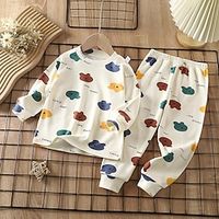 Kids Boys 2 Pieces Pajama Set Long Sleeve DeRong Suit-Manhua Car DeRong Suit-Xiongtou No. 2 DeRong Suit-White Bear Head Graphic Cartoon Crewneck Spring Fall Adorable Home 7-13 Years Lightinthebox - thumbnail