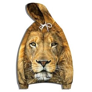 Men's Pullover Hoodie Sweatshirt Graphic Patterned Lion Print Daily Sports Streetwear 3D Print Casual Big and Tall Hoodies Sweatshirts  Brown Lightinthebox