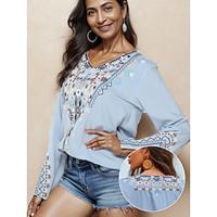 Women's Summer Tops Blouse Denim Embroidered Denim Blue Long Sleeve Crew Neck Summer Lightinthebox