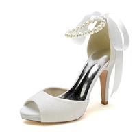 Women's Wedding Shoes Ladies Shoes Valentines Gifts White Shoes Wedding Party Valentine's Day Wedding Sandals Bridal Shoes Bridesmaid Shoes Imitation Pearl Ribbon Tie Chunky Heel Peep Toe Elegant Lightinthebox